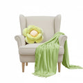 SOGA Home & Living Bundle – Green Double Flower Cushion & Acrylic Knitted Throw Blanket-0