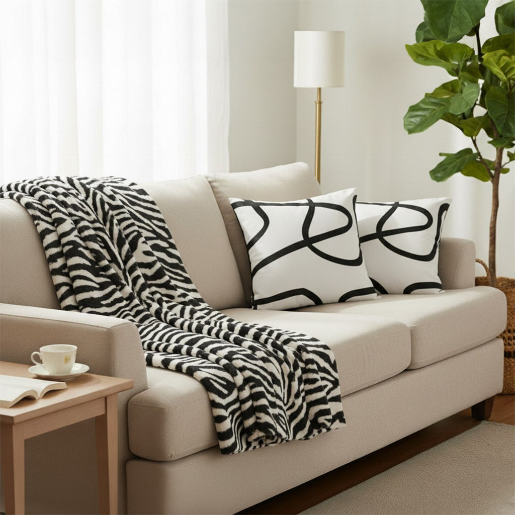 SOGA Home & Living Bundle – 2 White Letter Pillows & Black & White Zebra Throw-1