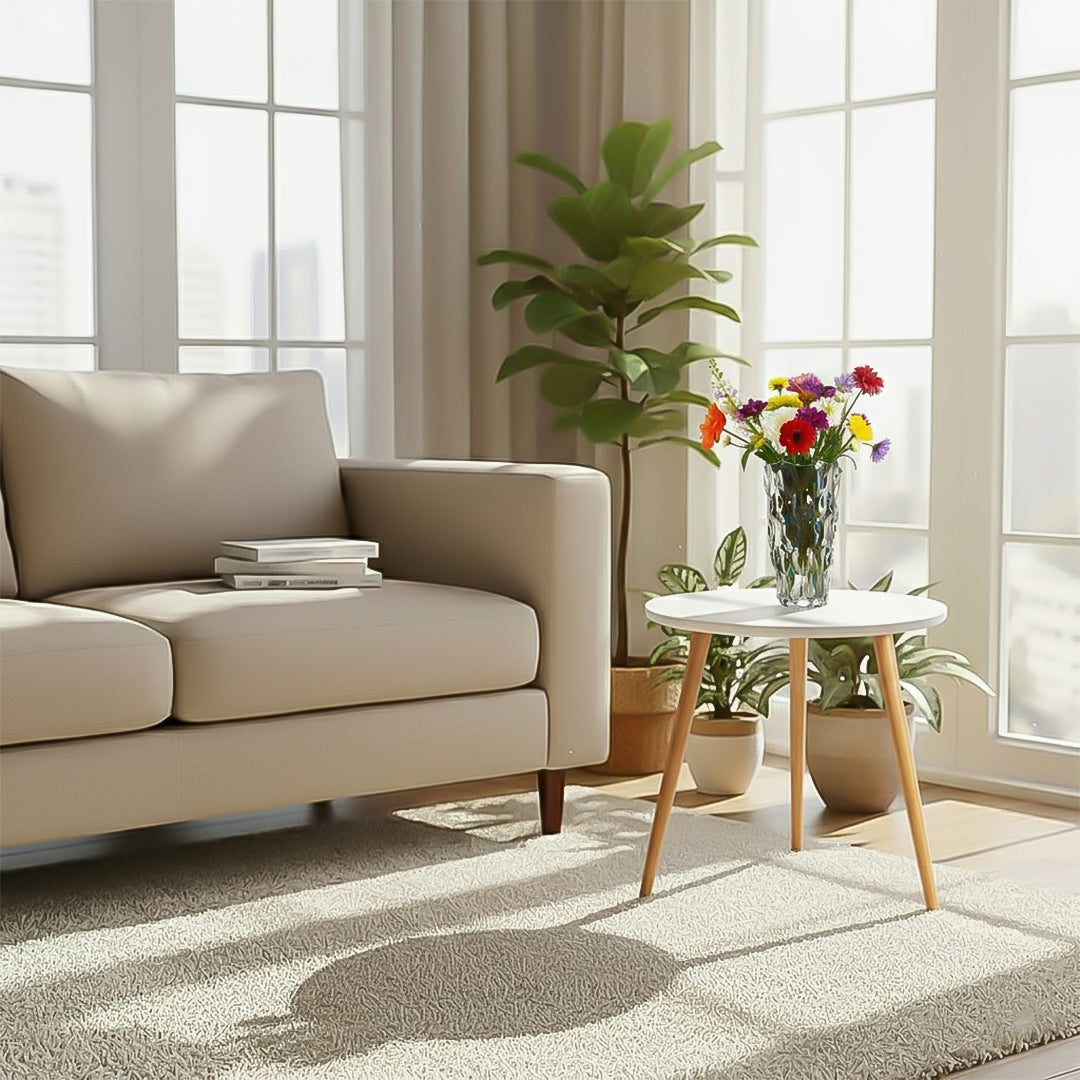 SOGA Home & Living Bundle – White Side Coffee Table & Clear Glass Vase for Modern Home Decor-1