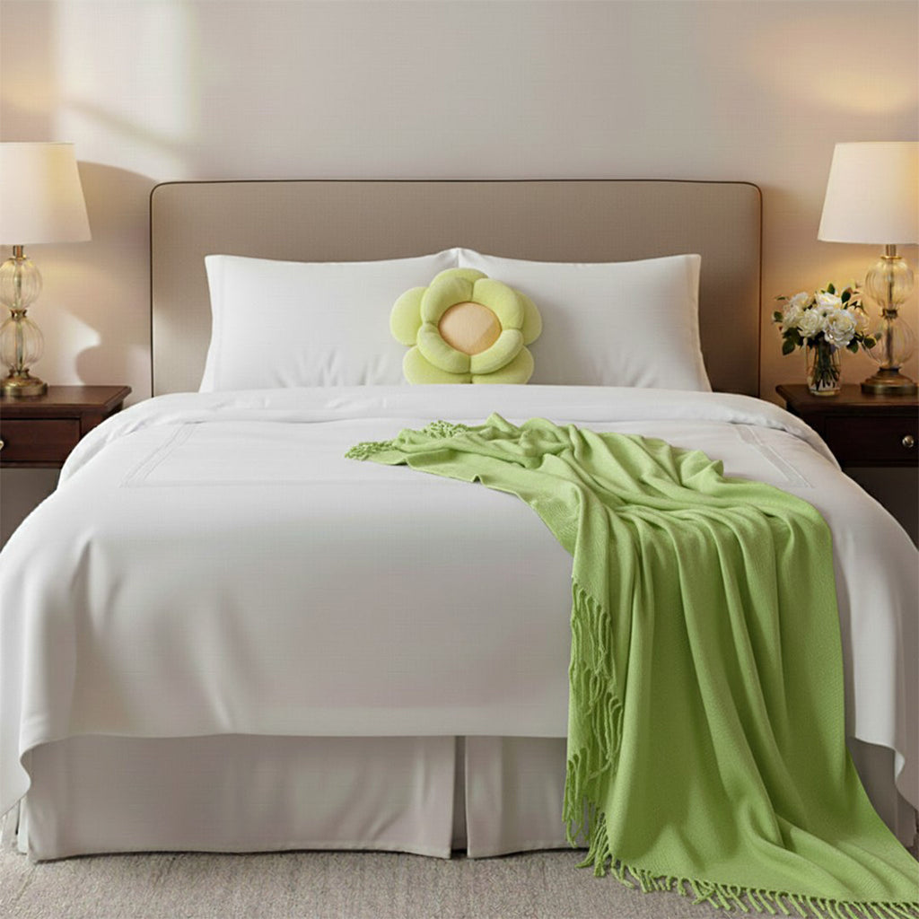 SOGA Home & Living Bundle – Green Double Flower Cushion & Acrylic Knitted Throw Blanket-3