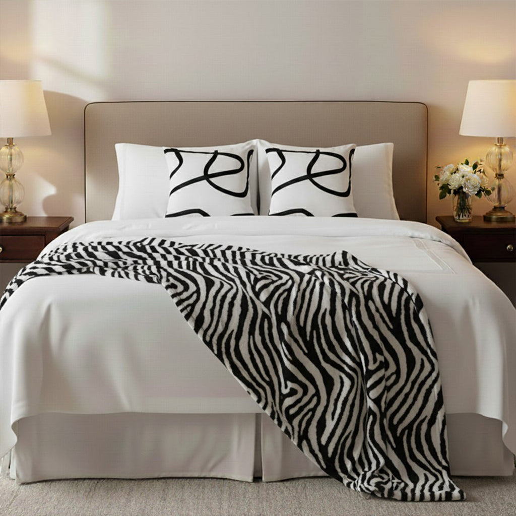SOGA Home & Living Bundle – 2 White Letter Pillows & Black & White Zebra Throw-3