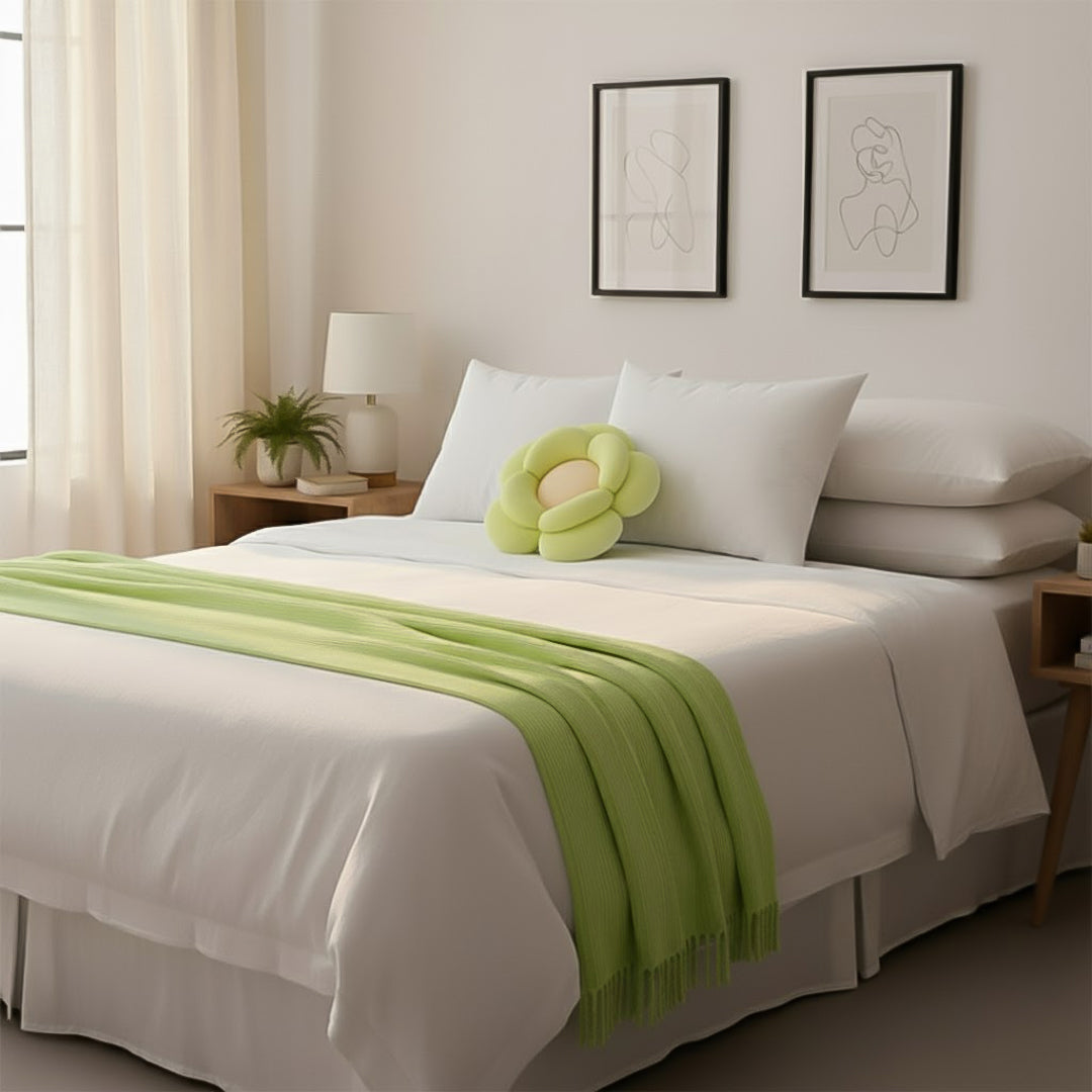 SOGA Home & Living Bundle – Green Double Flower Cushion & Acrylic Knitted Throw Blanket-4
