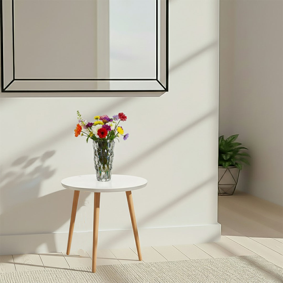 SOGA Home & Living Bundle – White Side Coffee Table & Clear Glass Vase for Modern Home Decor-4
