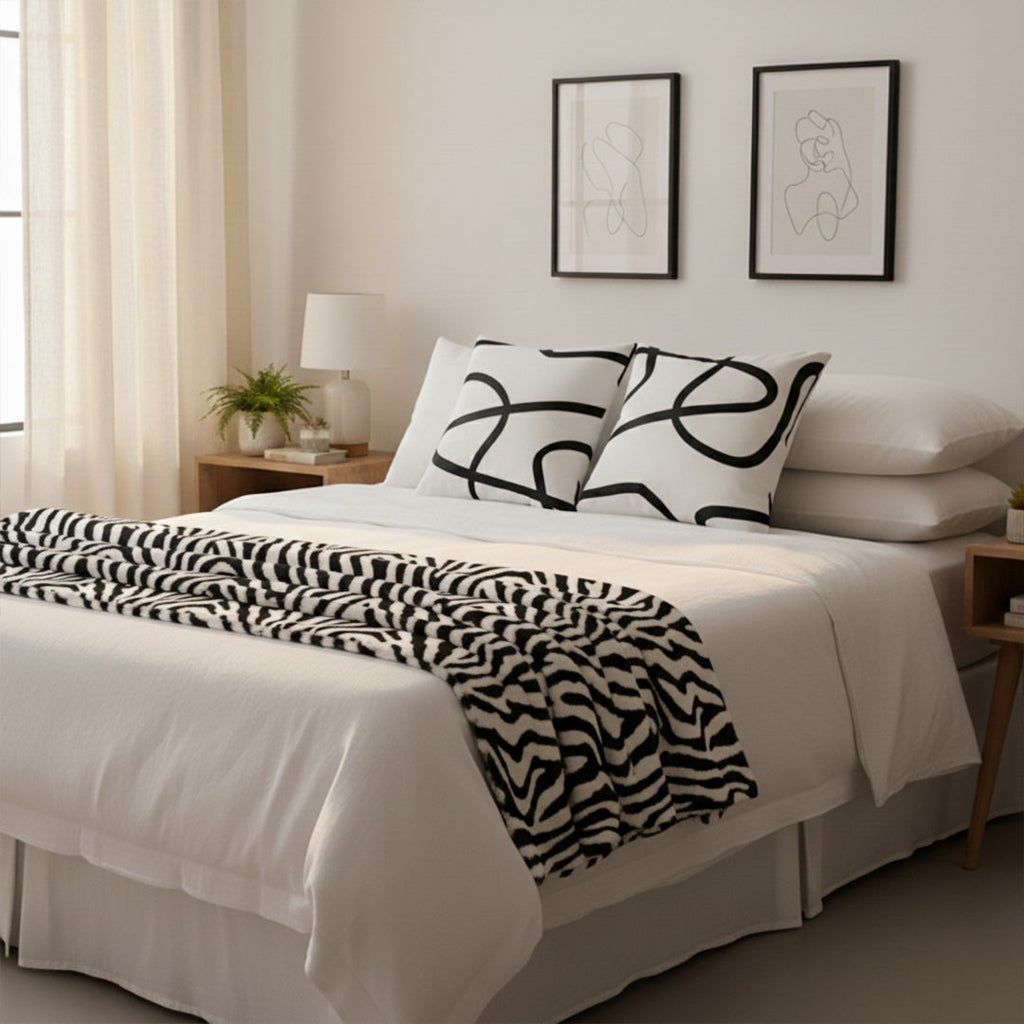 SOGA Home & Living Bundle – 2 White Letter Pillows & Black & White Zebra Throw-4