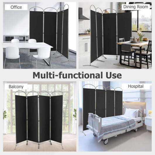 6.2Ft Folding 4-Panel Room Divider for Home Office Living Room-Black-1