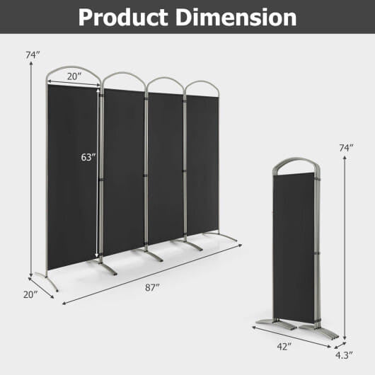 6.2Ft Folding 4-Panel Room Divider for Home Office Living Room-Black-3