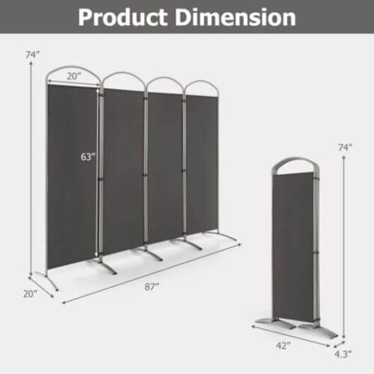 6.2Ft Folding 4-Panel Room Divider for Home Office Living Room-Black-13