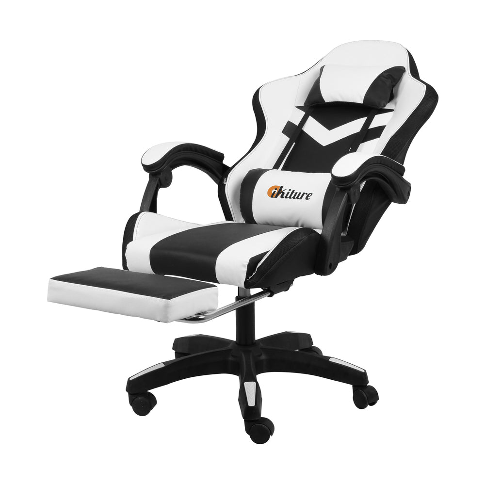 NNEED Racing Gaming Chair 7 RGB LED 8 Points Massage Black&White