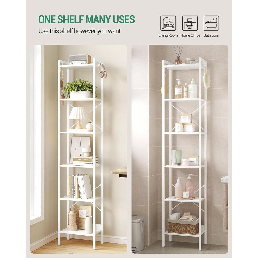 6 Tier White Industrial Bookshelf For Home Office Living Room-2